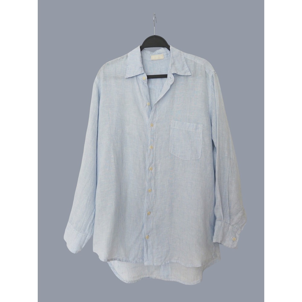 CP Shades 100% Linen Shirt Blue White Striped Button Down Long Sleeve Small